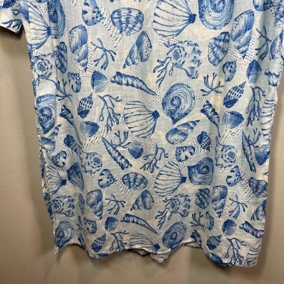 Martha Stewart Womens Linen Blend Shirt Dress Blue White Beach Shells Size Small - Picture 13 of 16